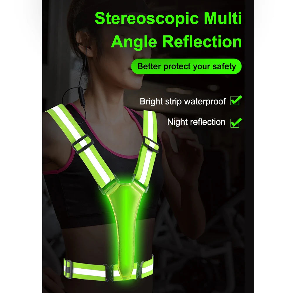 LED Glowing Reflector Straps Adjustable Reflective Night Running Vest High Visibility Night Running Riding Clothing Elastic Band