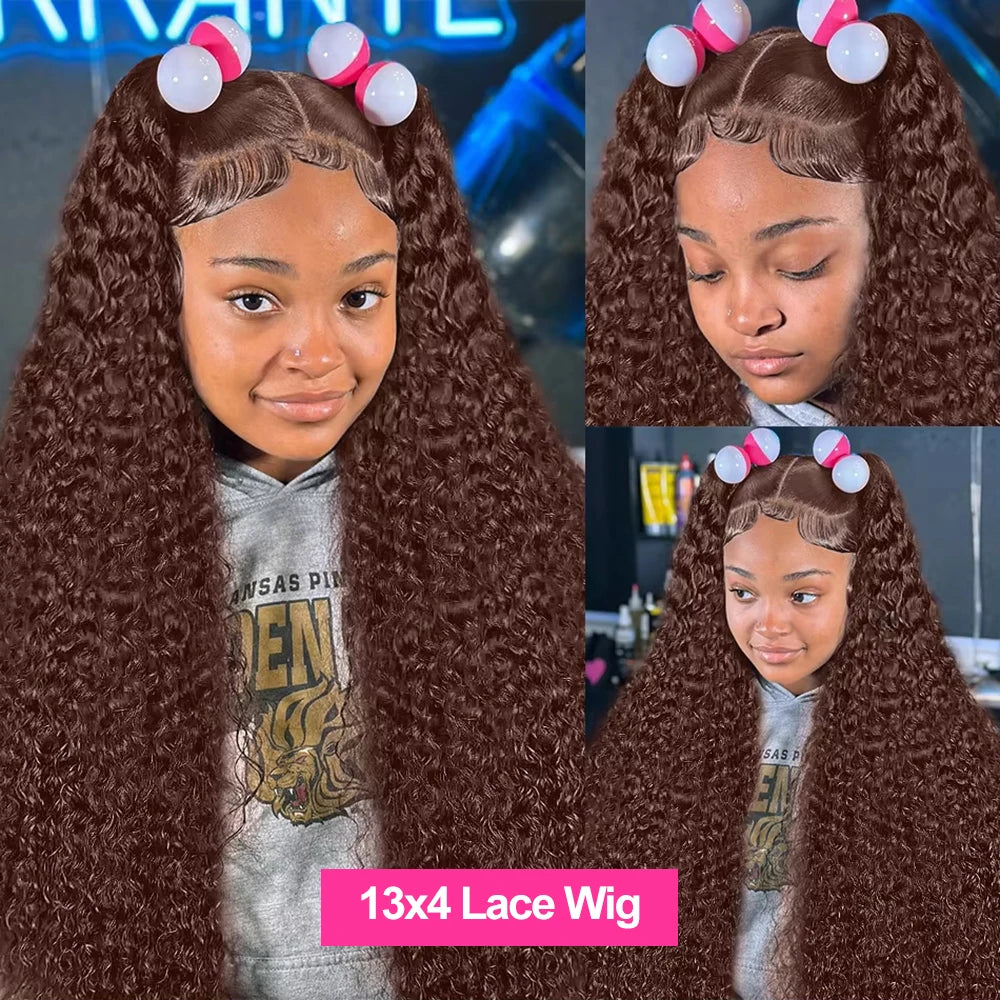 Curly Wig 13x4 Chocolate Brown Lace Front Wig 13x6 HD Transparent Lace Frontal Wig Colored Water Wave Human Hair Wigs For Women