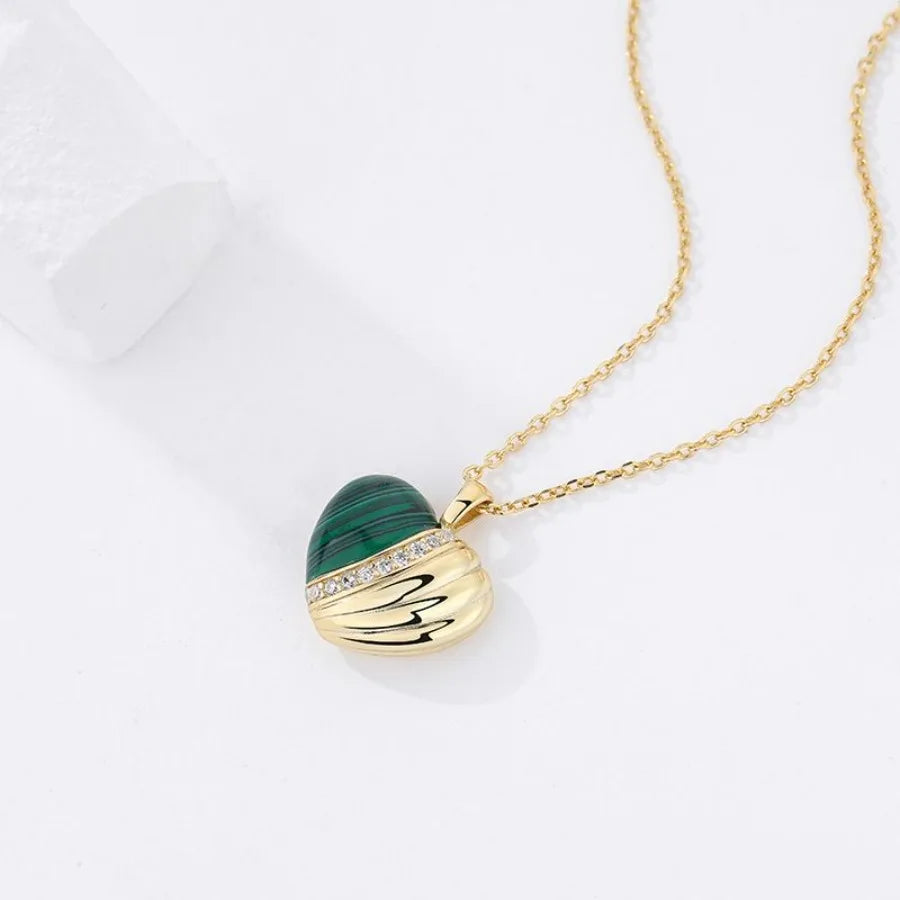 S925 Sterling Silver Malachite Love Necklace Female European And American Light Luxury Heart Pendant