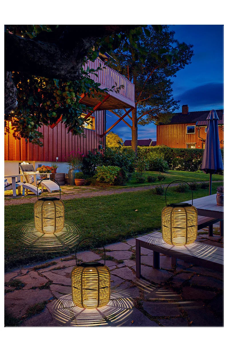 E2 Outdoor Solar Lamp Rattan Lantern Courtyard Balcony Garden Solar Decoration Lights Creative Atmosphere Lamp Bamboo Chandelier