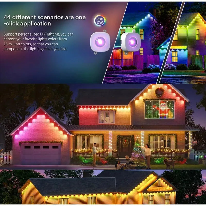 LED Lights 45M Permanent Outdoor Lights Smart RGBIC Eaves Festival Flashing Lighting Fairy String Christmas Holiday Decorations