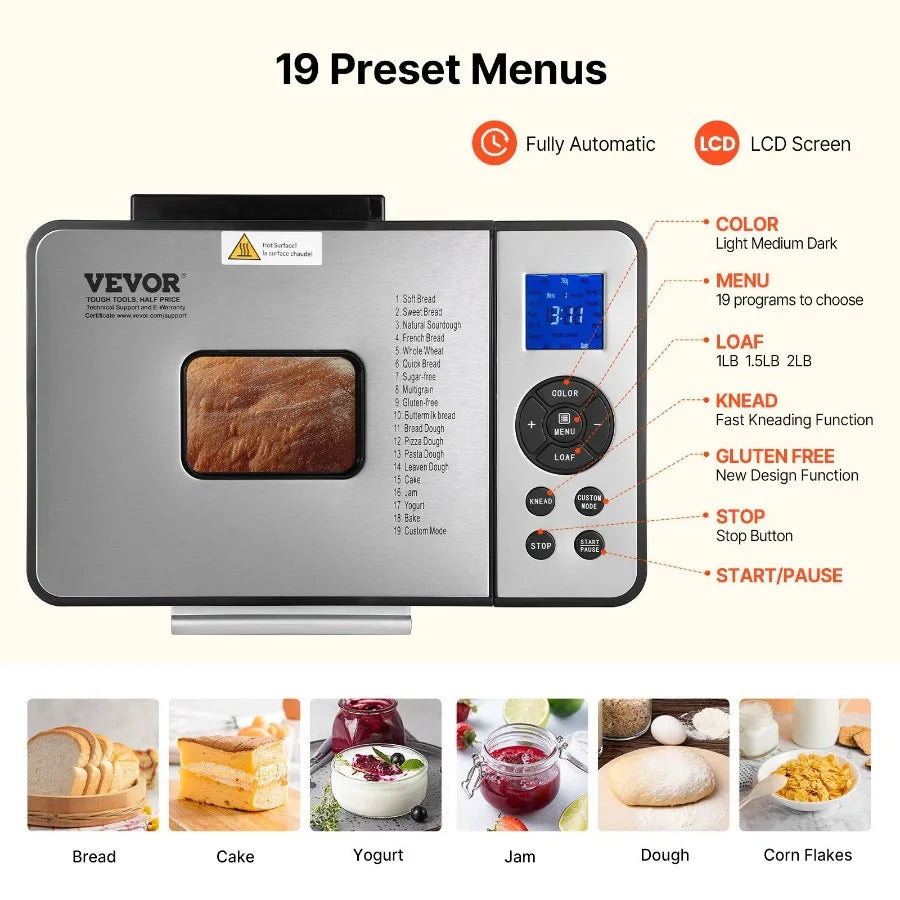2LB 19in1 Bread Maker Automatic Compact Dough Machine Nonstick 3 Crust Colors