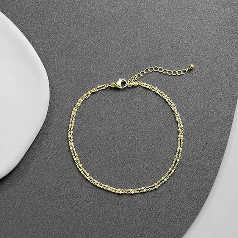 14K Gold Silver Plated Layered Beads Anklets Bracelets