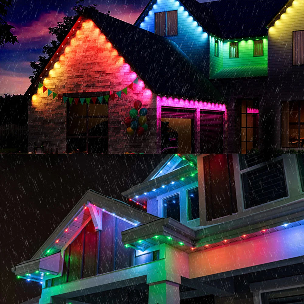 RGB Eaves LED Lights 45M 15M 30M 60M 90M Smart Bluetooth APP Permanent Outdoor Waterproof IP68 LED String Party Wedding Light