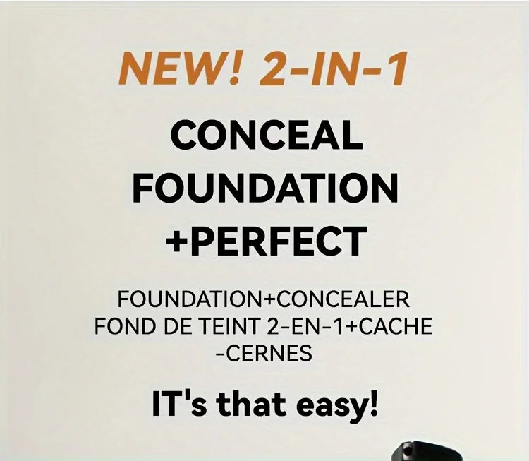 2-In-1 Oil Control Liquid Foundation & Concealer Full Coverage Long Lasting Waterproof Hydrating Brightening Base Makeup