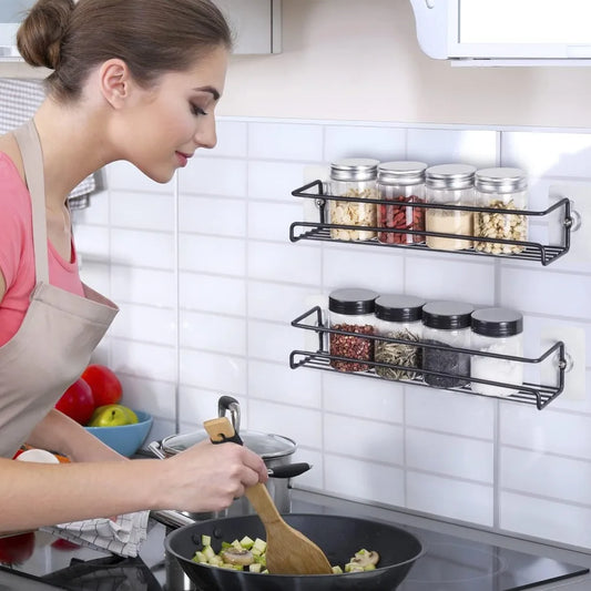 1/2pcs Kitchen Rack Organiser Wall Mount Spice Rack Metal Hanging Seasoning Shelf Organiser Rack for Cupboard Single Layer