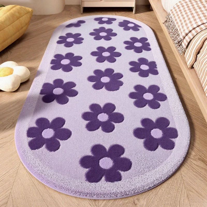 Flower Pattern Carpets for Living Room Thicken Plush Bedroom Decor Pink Carpet Fluffy Soft Bedside Floor Mat Washable Lounge Rug