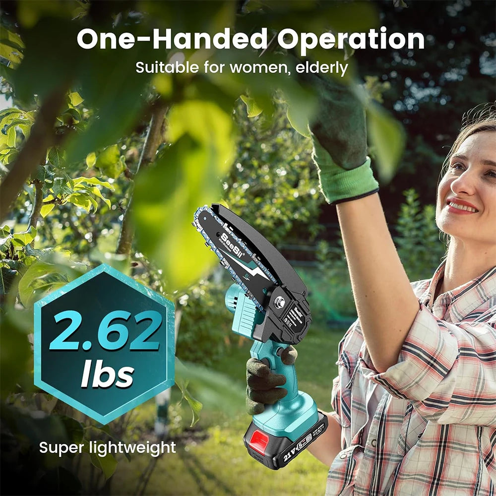 Seesii 6-inch Cordless Mini Chainsaw Handheld Electric Power Chain Saw for Tree Trimming Wood Cutting for Makita 18V Battery