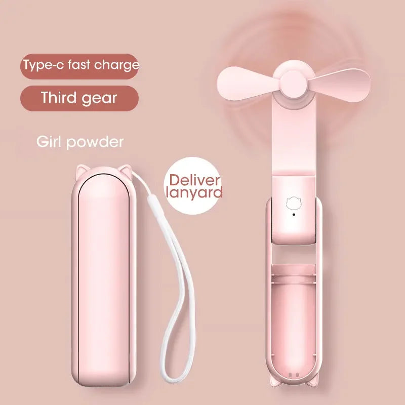 2000mAh Mini Portable Fan USB Rechargeable Handheld Desktop Fan