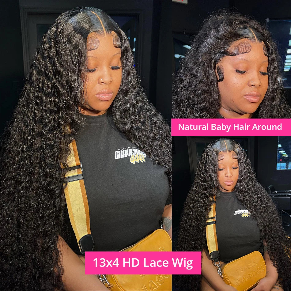 Deep Wave 250% High Density 13x6 HD Lace Frontal Human Hair Wig Brazilian Curly Water Wave Lace Frontal Wigs For Women CEXXY