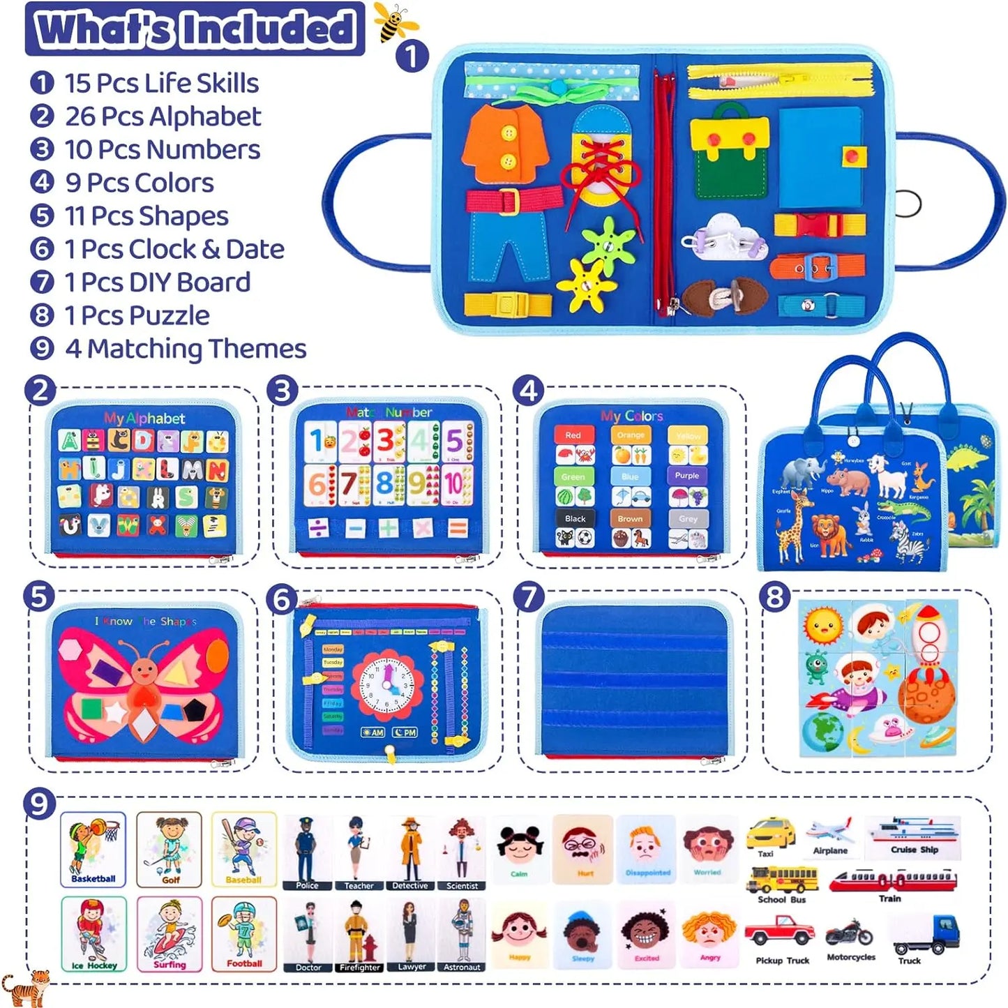 Busy Board Montessori Toys For Toddler Sensory Learning Fine Motor Skills Toys EducationalTravel Activity For Xmas Kids Gifts