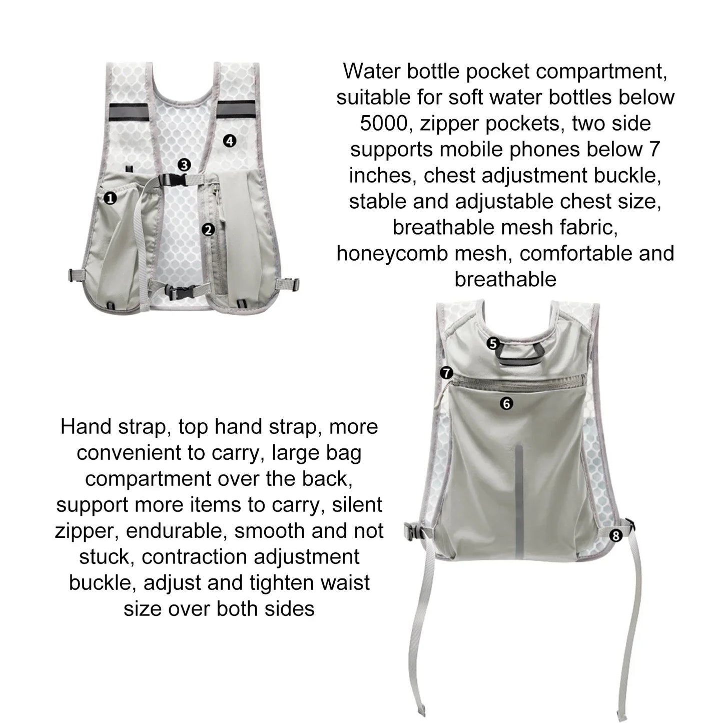 Lightweight Running Vest Reflective Safety Vest For Outdoor Cycling Climbing Hiking Sports Water Cup Storage Phone Organizer