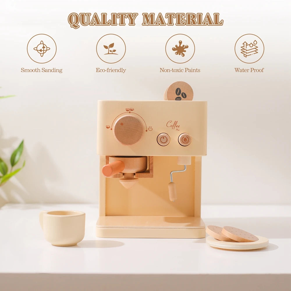 Children's Coffee Machine Kitchen Toys Wooden Montessori Toy Set Kids Cosplay Play House Early Education Educational Toys Gifts