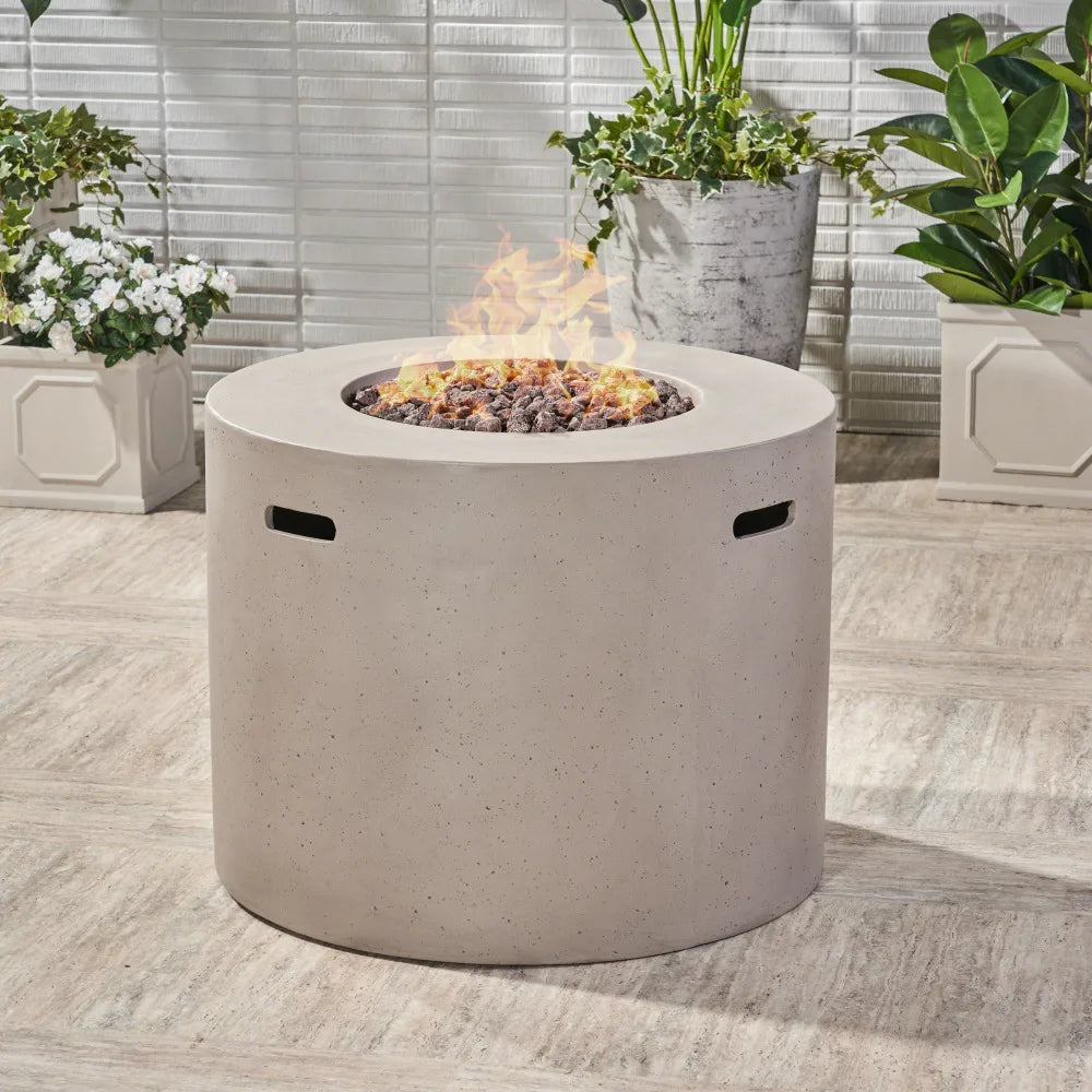 Lightweight Concrete Fire Pit 40000 BTU Light Grey Magnesium Oxide Outdoor Fire Table for Patio Backyard Garden Summer Nights