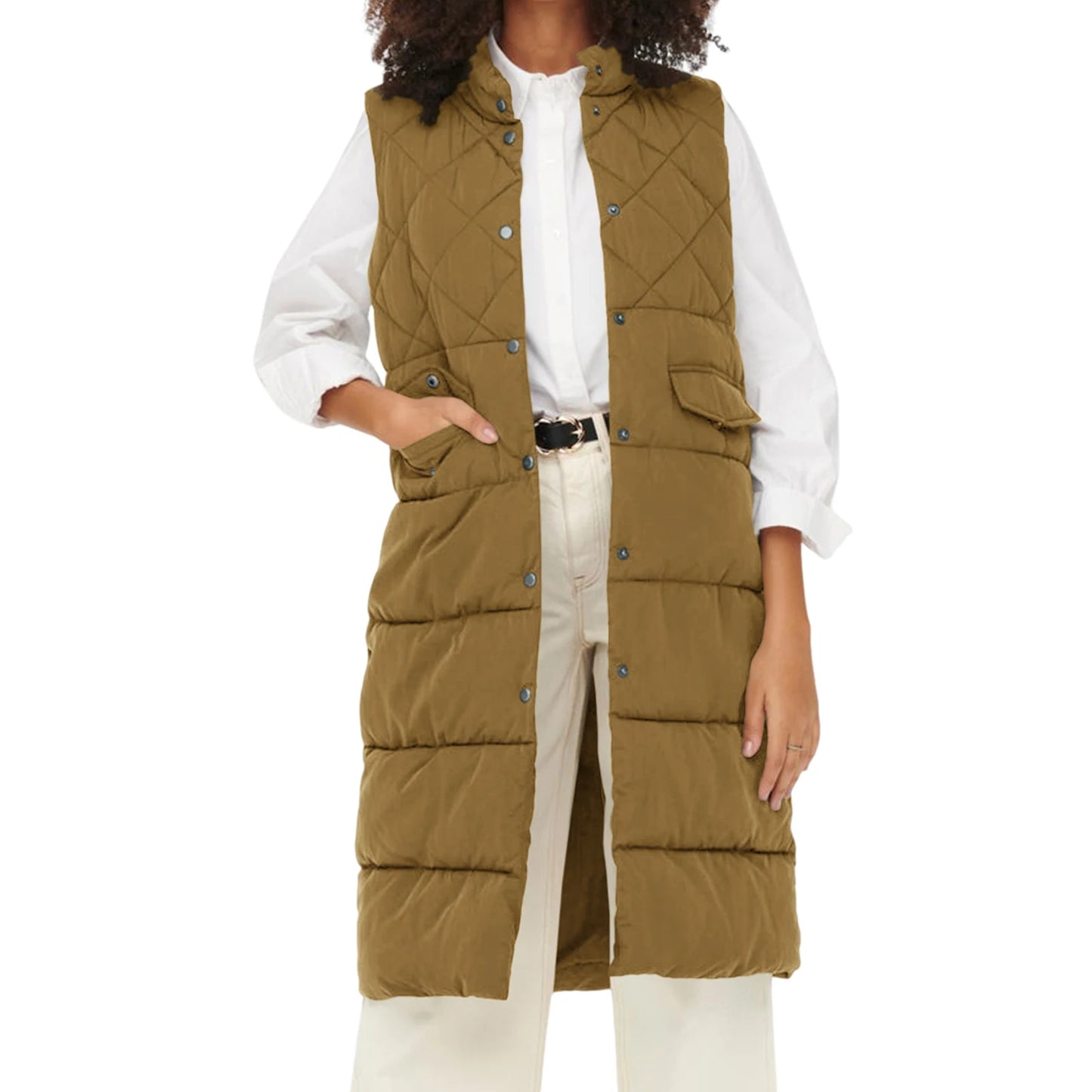 Women Quilted Puffer Vest Solid Color Warm down Jacket Button Cardigan for Winter Outwear Streetwear