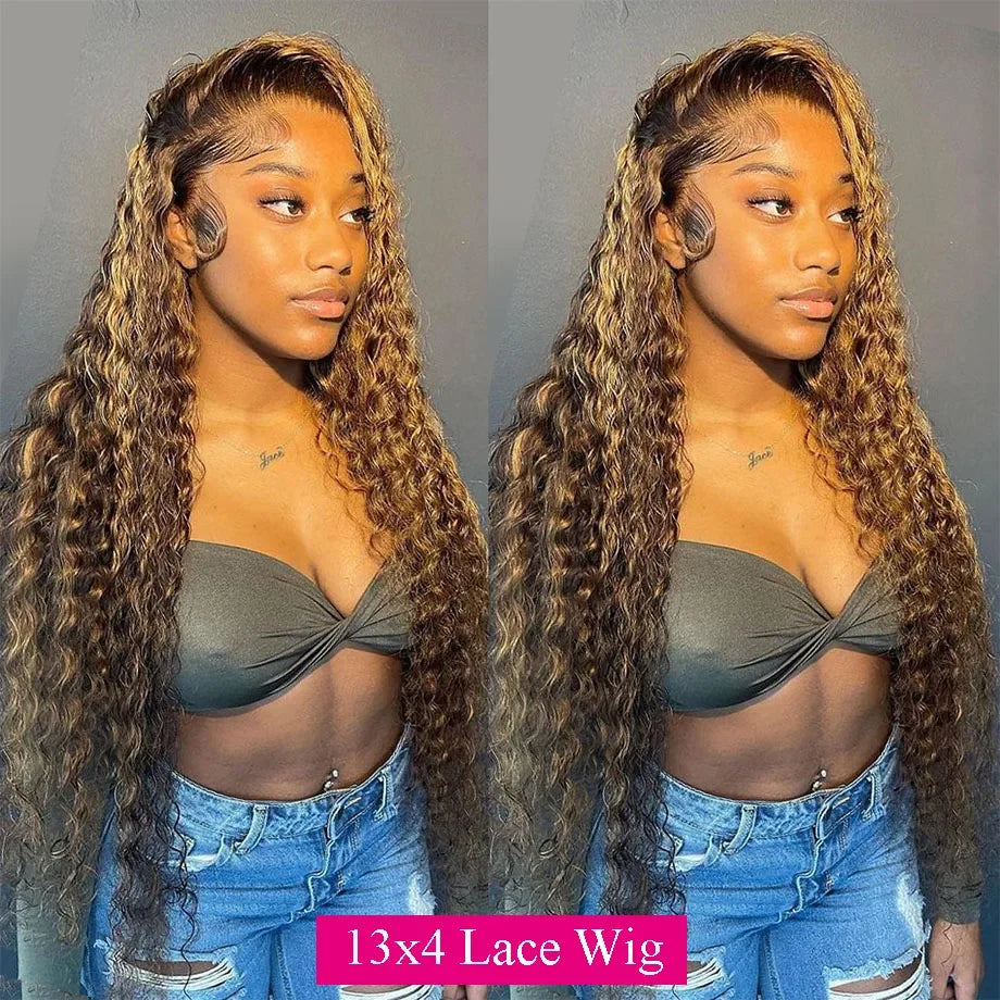 250Density Lace Front Deep Wave 30Inch Curly Highlight Wig Human Hair Honey Blonde 13x6 Hd Lace Frontal Wig Brazilian For Women