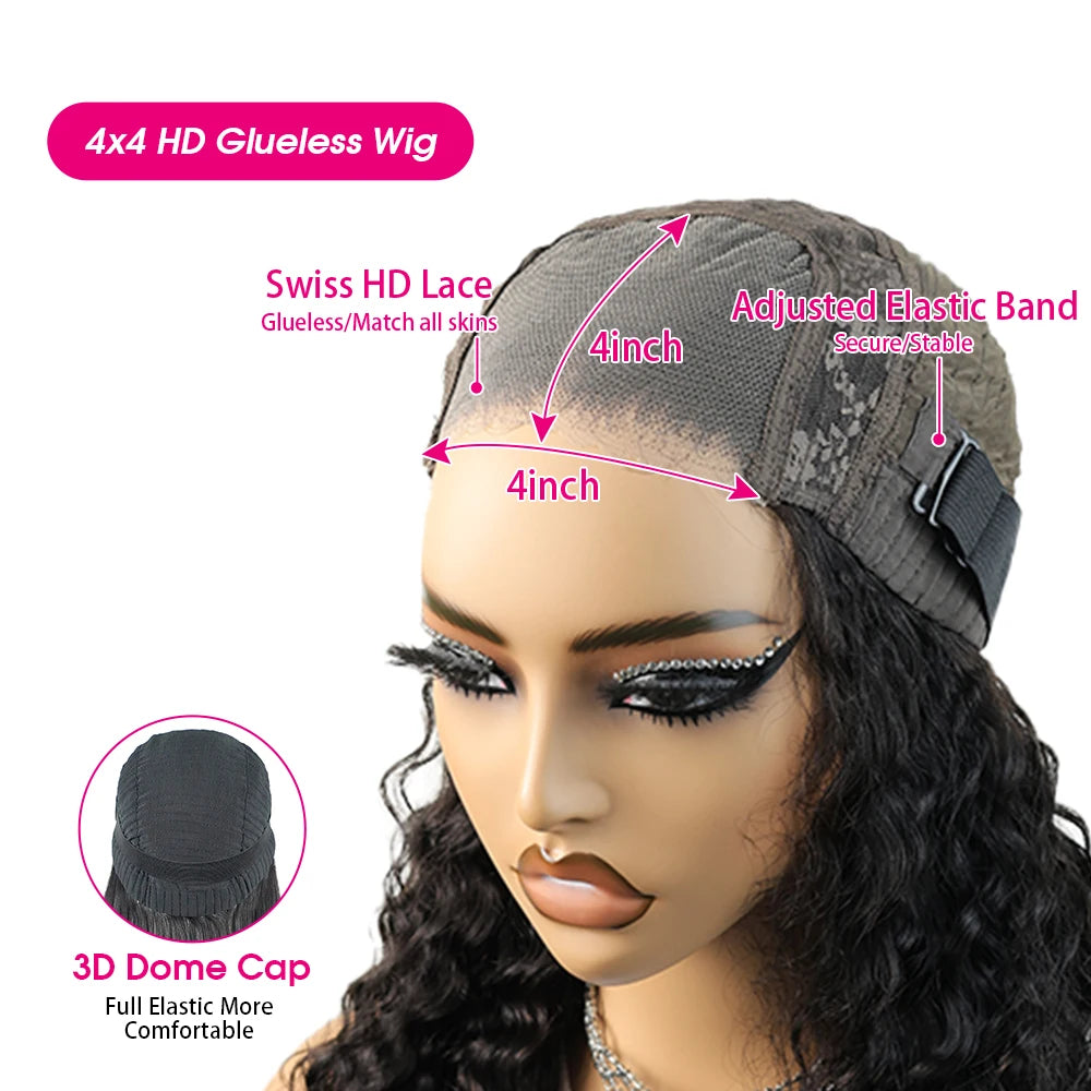 Pre Cut No Glue 4x4 Deep Wave Bob Wigs Curly 6x4 HD Glueless Wig Human Hair Ready To Go Lace Frontal Wigs For Women Pre Plucked