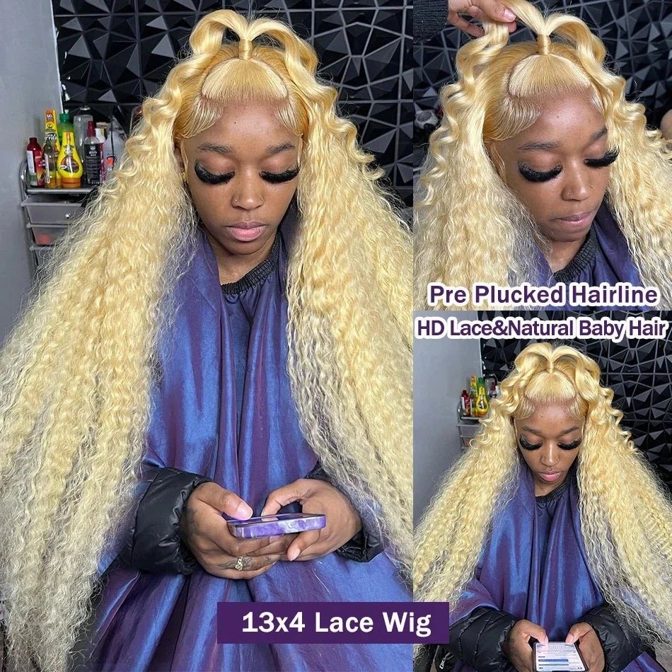 613 Colored Deep Wave 13x6 HD Lace Frontal Human Hair Wigs For Women Brazilian 30 40 Inch Honey Blonde 13x4 Curly Human Hair Wig
