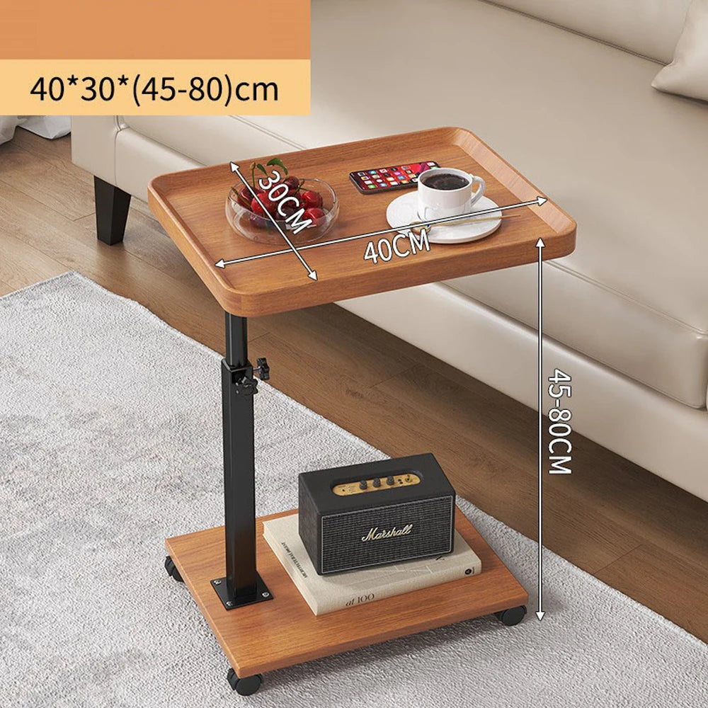 Adjustable Rolling Cart Overbed Bedside Table Laptop Desk Couch Side 360° Rotatable Sofa Tray Table Computer Desk Home Food Tray