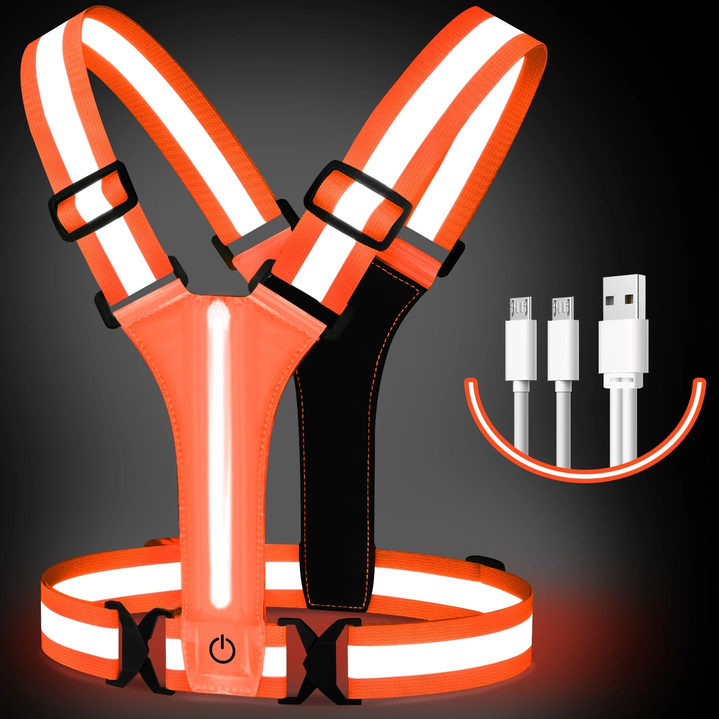 LED Running Vest USB Rechargeable Reflective Glowing Reflector Straps High Visibility Night Running Riding Clothing Elastic Band