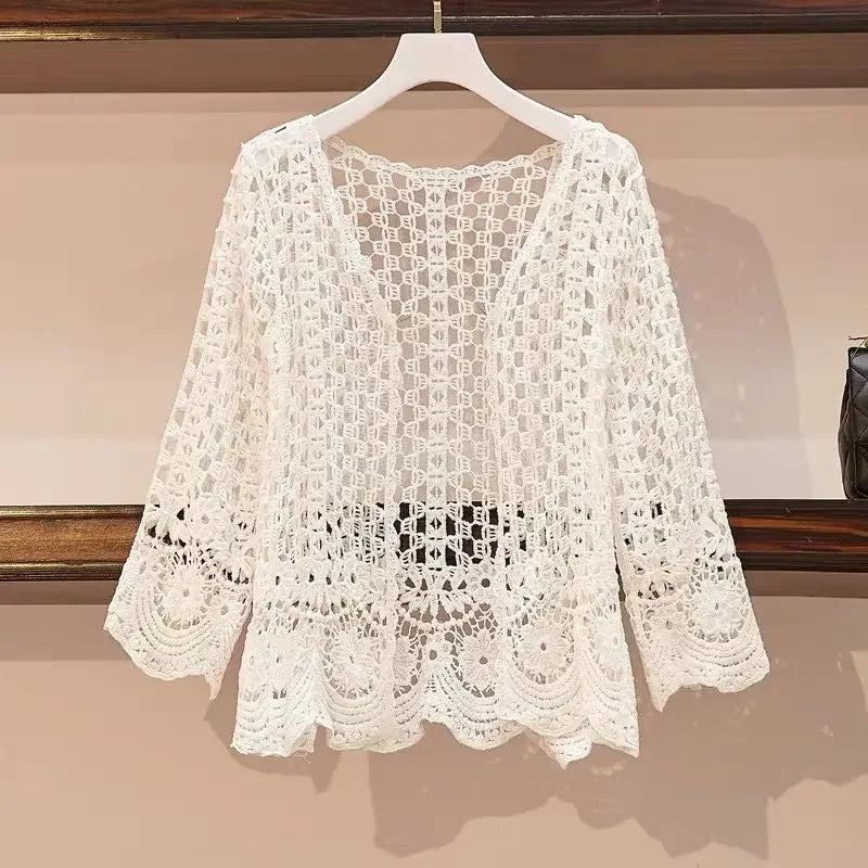 Casual Long Sleeve Lace Cardigan