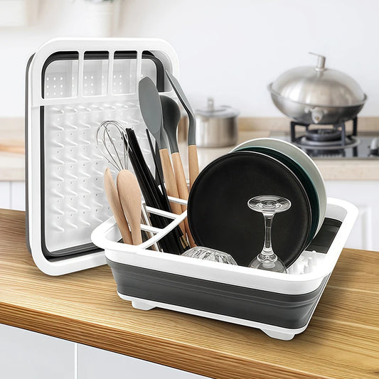 Foldable Bowl Rack, portable Kitchen, RV, camper Van, and Travel Trailer Cutlery Drain Storage Box,space Saving Kitchen Storage Tray