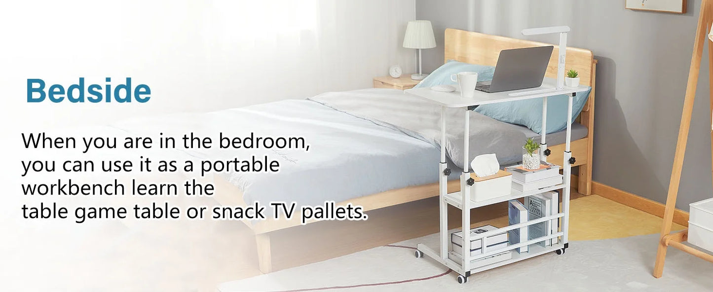 Adjustable Height Student Computer Desk with USB Port, Mobile Portable Bedside Table with Storage, 31.5" Standing Desk for Sofa