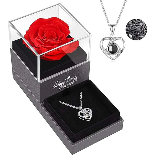 1set Hollow Zircon Love Necklace Female Mothers Day Eternal Flower Artificial Flower Gift Box Jewelry Box