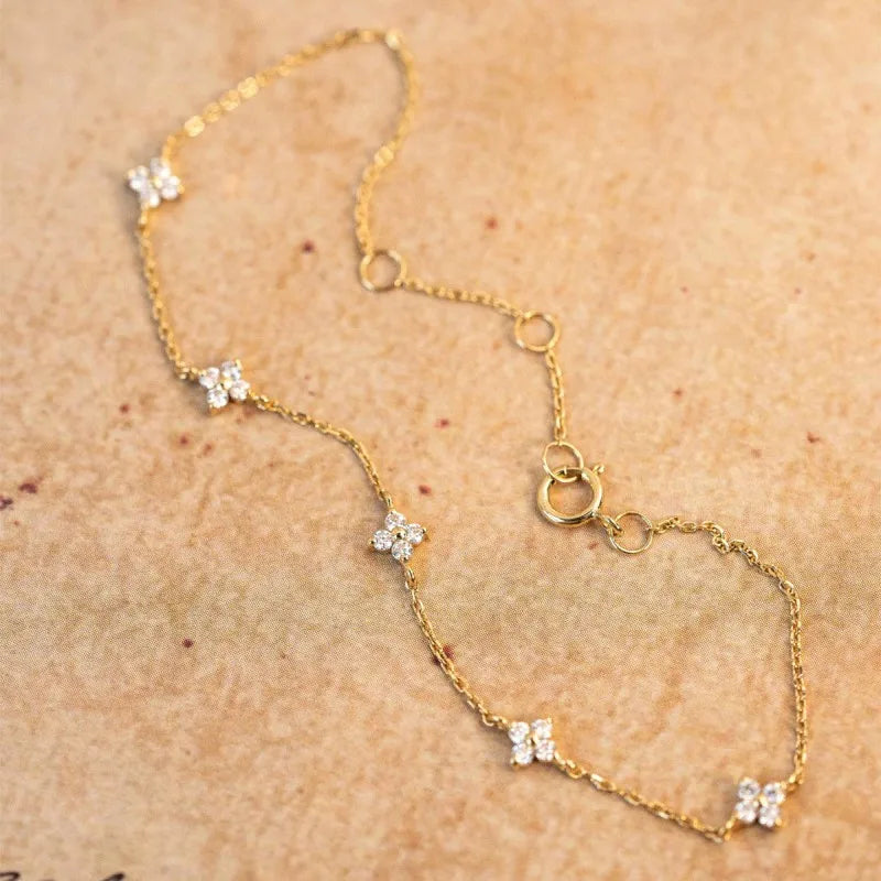 Sterling Silver Plated 18k Gold Zircon Flower Bracelet