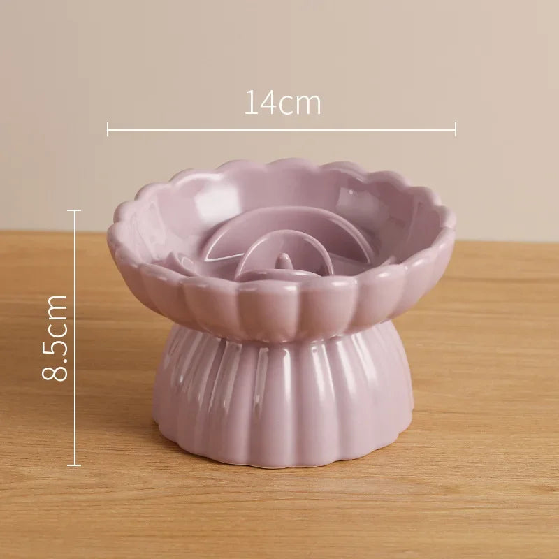 Ceramic Pet Feeder Bowl – Elevated Slow Feed Anti-Choking Bowl for Cats & Small Dogs