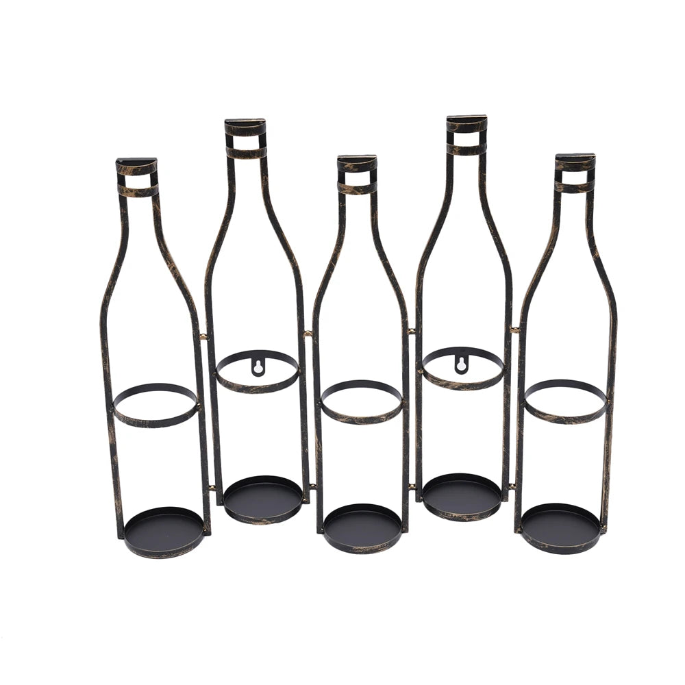 Bronze Vintage Five Bottle Wall-Mounted Wine Rack for Kitchen, Dining Room, Wine Cellar