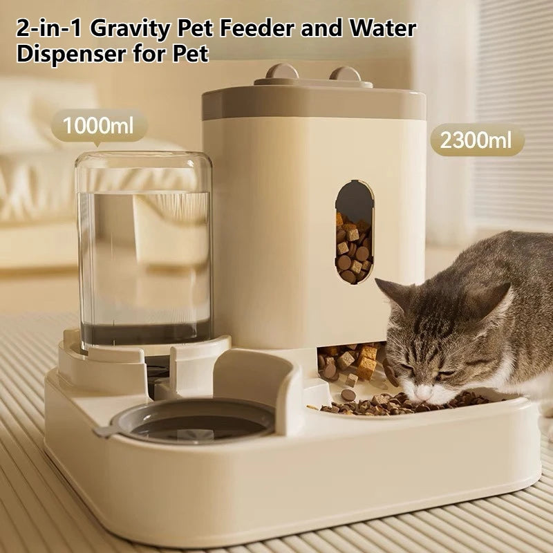 2-in-1 Gravity Pet Feeder and Water Dispenser, Small Dog Cat Food and Water Dispenser, Pet Feeder Water Bowl
