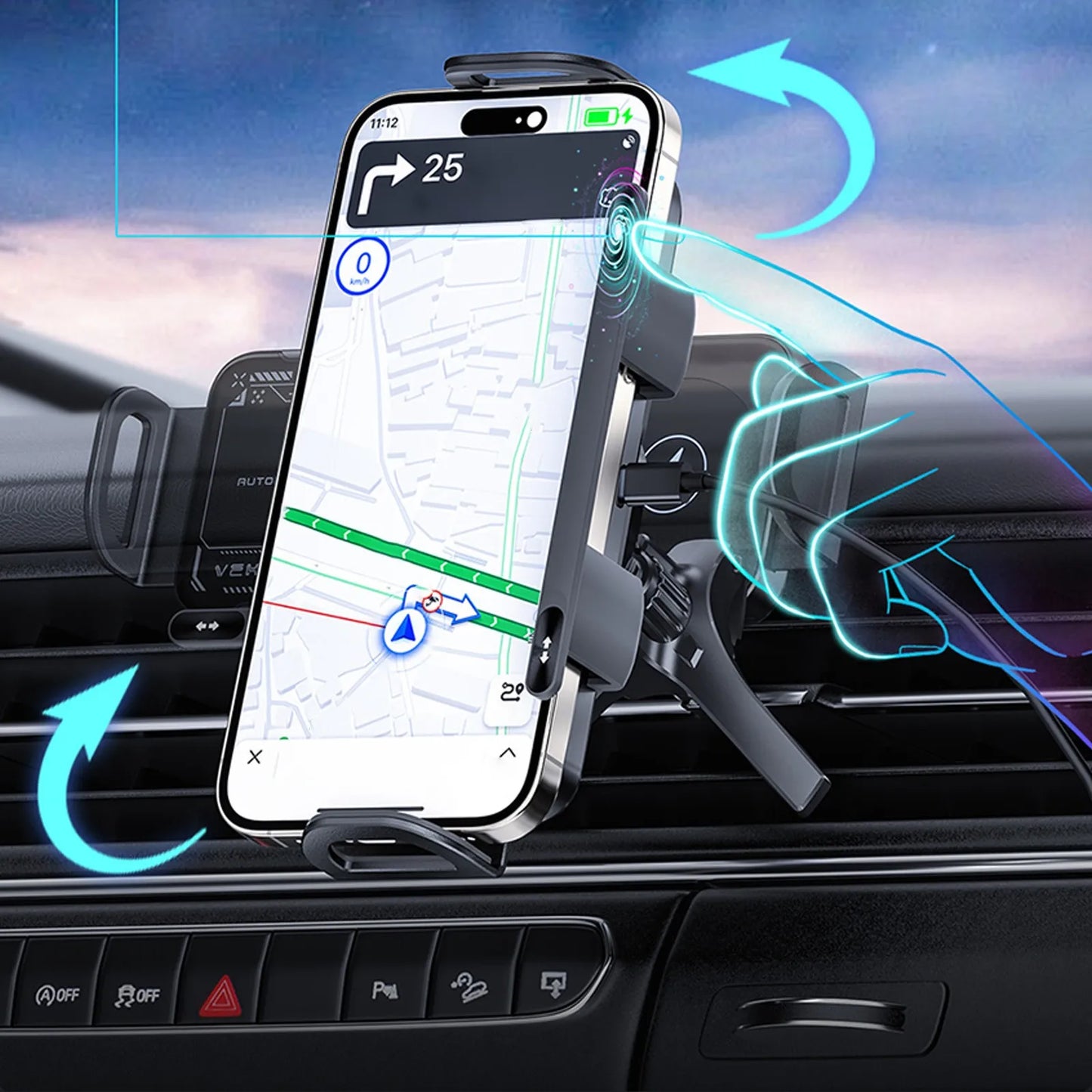 High Intelligent Mobile Phone/Pad Holder 2 in 1 Auto Rotating Phone Holder Car Charger Fast Charging Cell Phone Holder