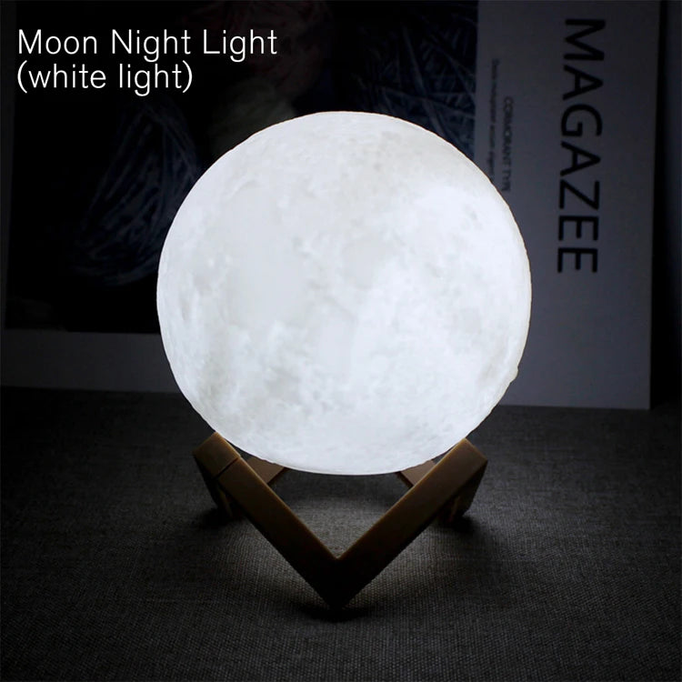 Moon Lamp Night Light - 3D Moon LED Light with Warm White & 7-Colour Cycle - 8cm Diameter - Battery-Powered - Energy-Saving - Safe & Durable - Ideal for Home Decor or Gift