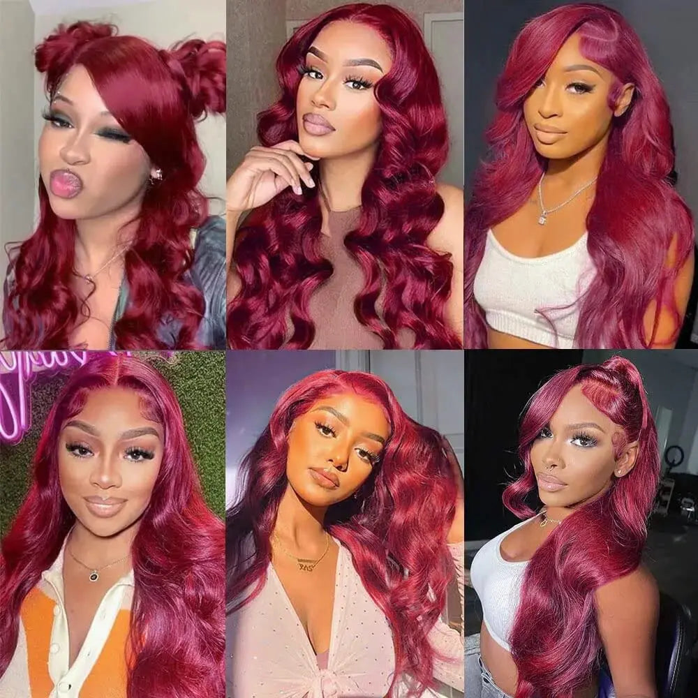 Burgundy 99J Body Wave Human Frontal Lace Hair Wig 30inches 13x4 13x6 HD Transparent Lace Brazilian Colored Remy Wigs for Women