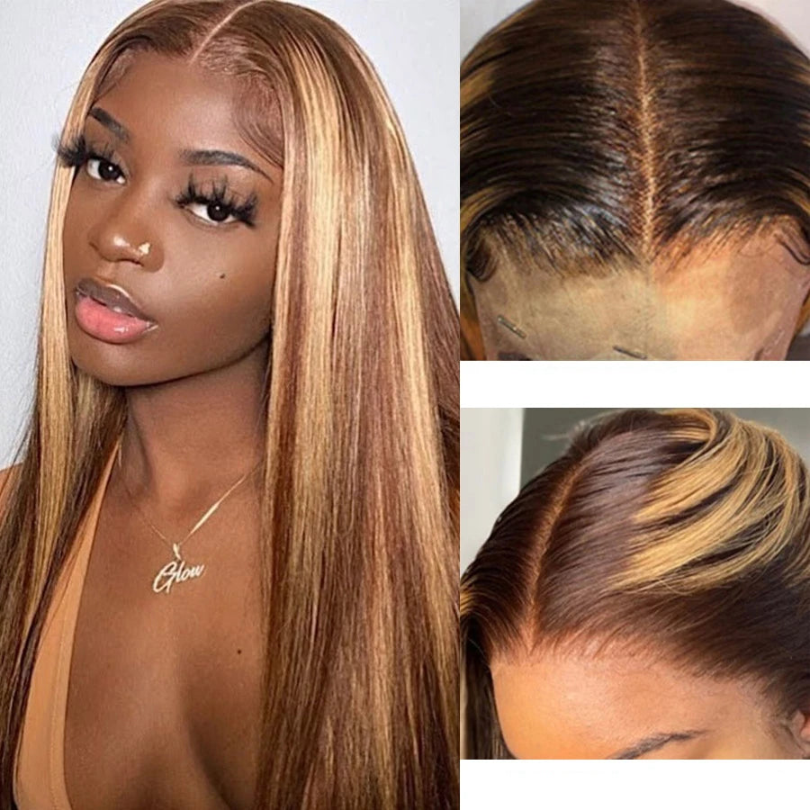 Highlight Wig Human Hair Brazilian 13x4 Straight Lace Front Wig Ombre Honey Blonde 13x6 Hd Lace Frontal Wig For Women Preplucked