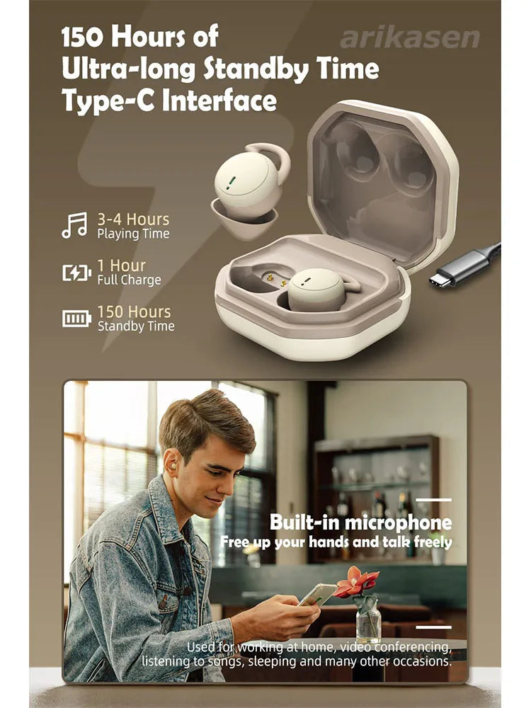 Bluetooth Earbuds for Sleeping invisible Small Wireless Earphones Mini Comfortable Noise Blocking for Side Sleeping Home Work