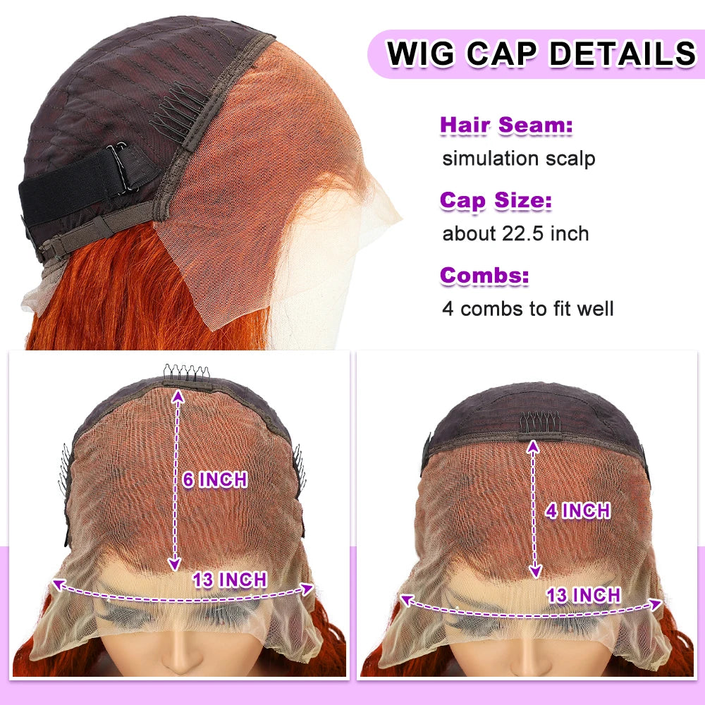 Colored #350 30 32 Inches Ginger Orange Deep Wave 13x6 13x4 Hd Lace Frontal Wig Human Hair Curly 13x4 Lace Front Wigs For Women