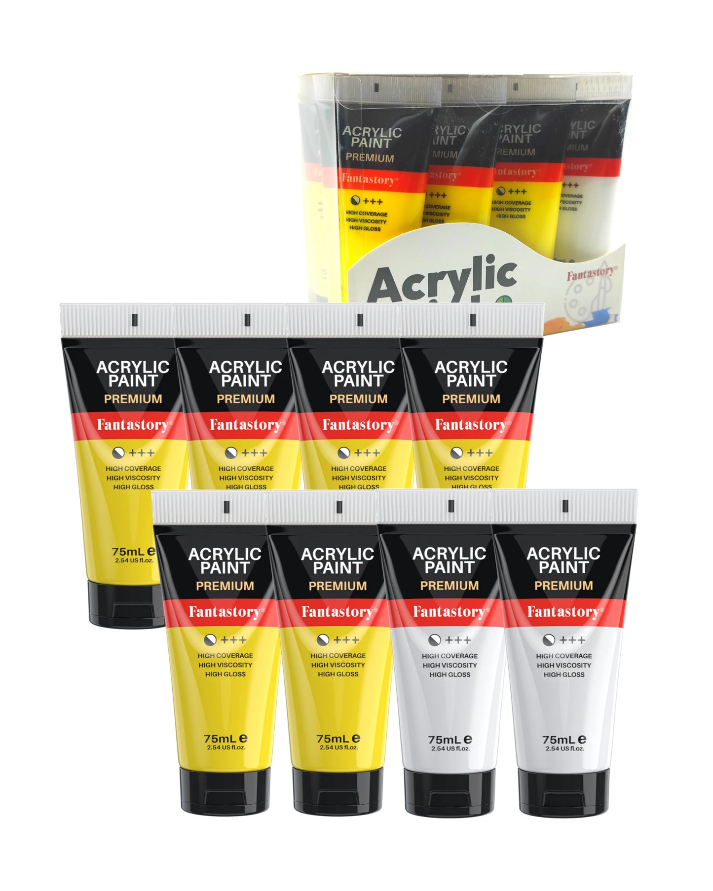 Acrylic Paints 20 oz 8 Pack(6 Yellow & 2 White) Acrylic Paint Tubes Premium Thick Craft Paints for Painting Professional Artists