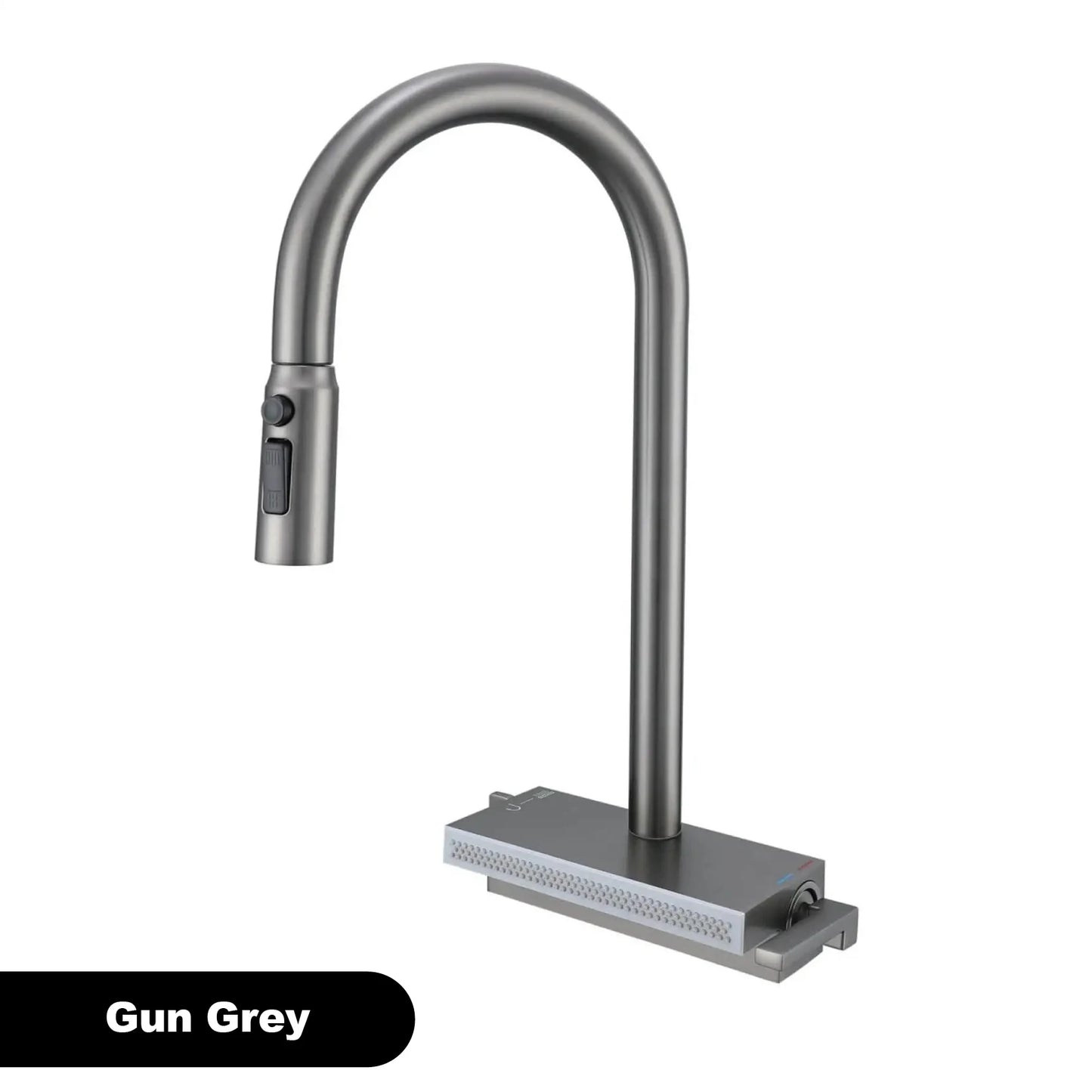 Gun Gray Brass Kitchen Sink Faucet Pull Out Sprayer Hot Cold Mixer Tap LED Digital Display Multifunction 360°Swivel Luxury Crane