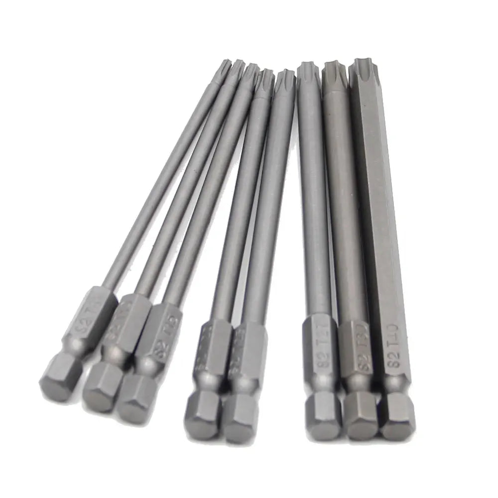 8pc 100mm S2 Magnetic Hexagonal Handle Screwdriver Head Hollow Plum Blossom Hole Hand Electric Drill Pneumatic Tool Accessories