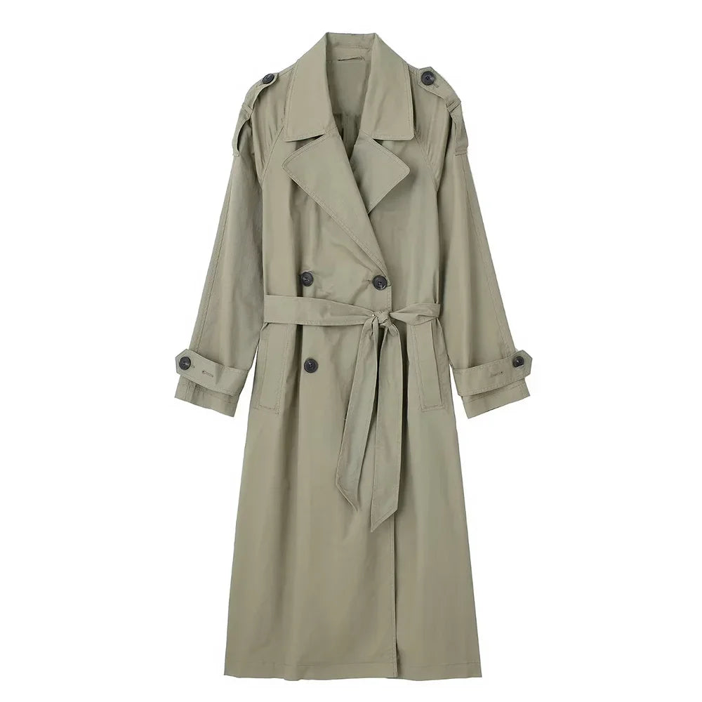 Women Trench Coat With Belt Solid Double Breasted