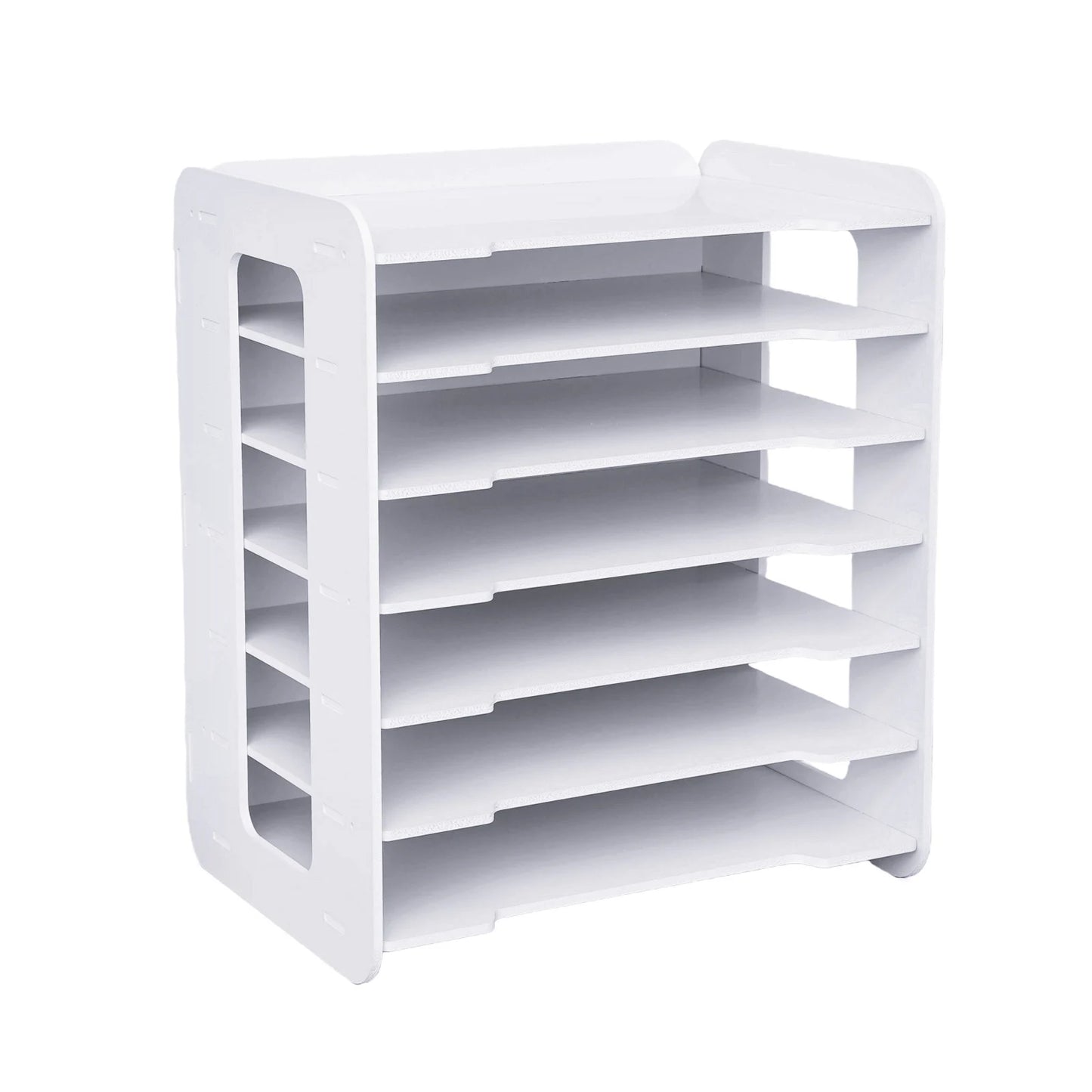 7 Tier White Wooden Office Desk Desktop Organizers and Accessories Letter Tray Paper Sorter Holder File Rack Shelf Lite