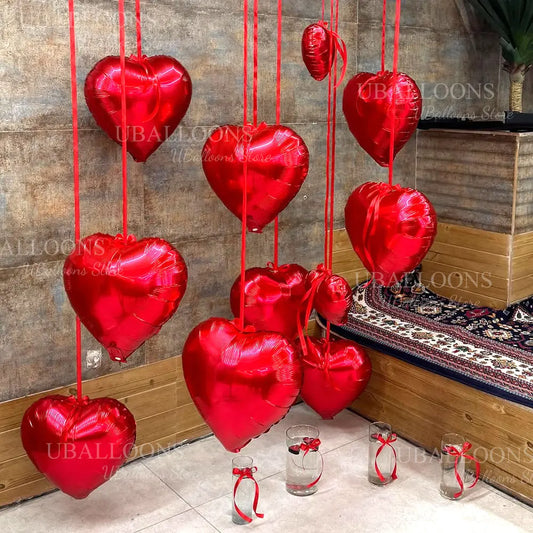 10/20pcs Hanging Heart Balloons Love Foil Heart Shaped Balloons with Ribbon for Wedding Engagement Birthday Valentines Day Decor