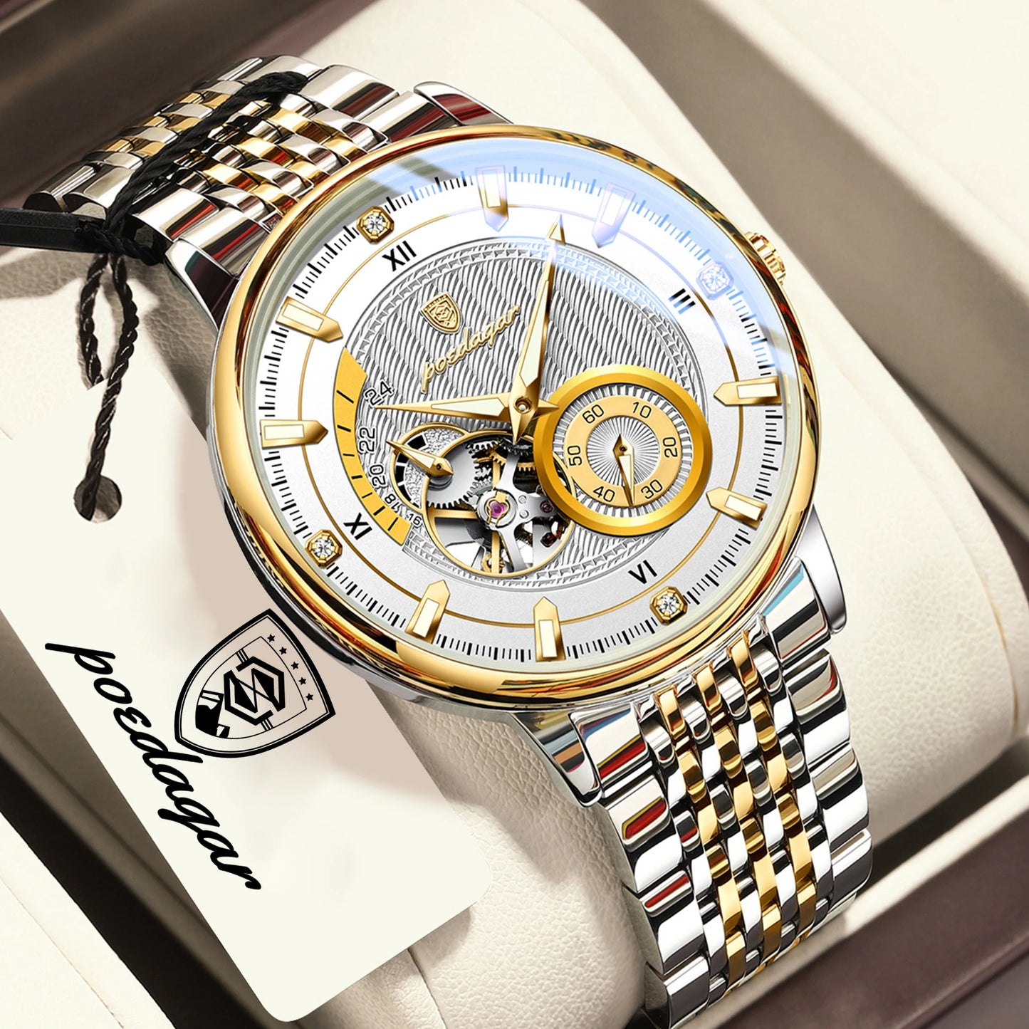 POEDAGAR Luxury Man Watch Stainless Steel Hollow Tourbillon Men Clock Luminous Mechanical Automatic Business Men's Watches Reloj
