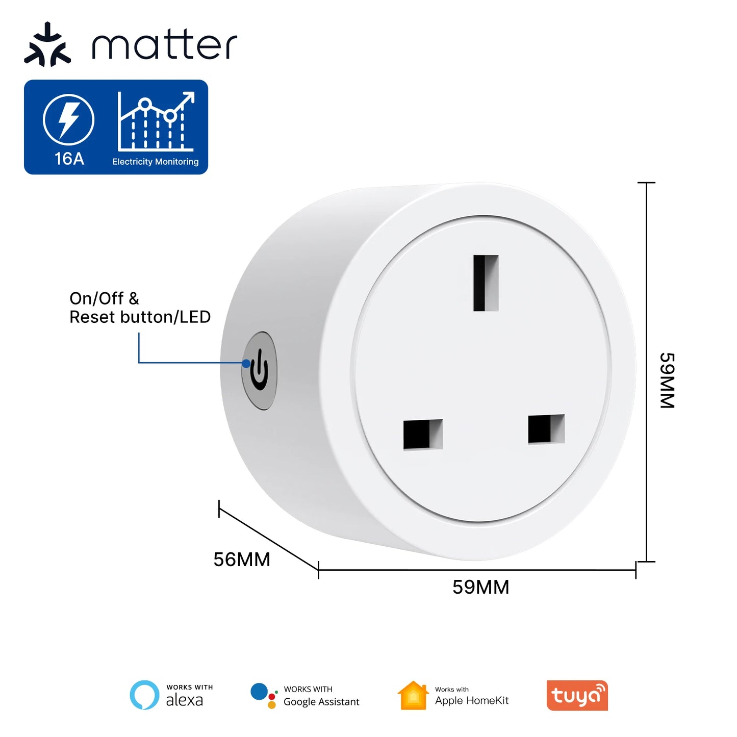 MOES Smart EU/US/UK Plug Matter WiFi Socket 15/16A Timer Outlet Power