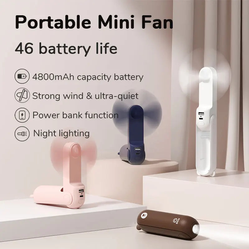JISULIFE Portable Mini Handheld Fan USB 4500mA With Flash Light