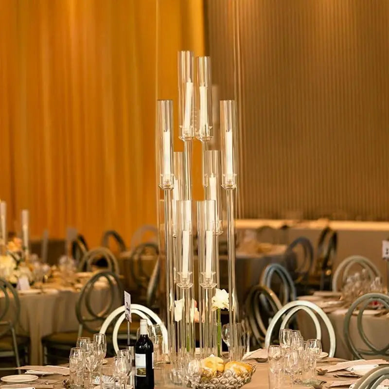 20Sets Acrylic Candelabras Centerpieces for Wedding 38.5inch Clear 8 Arm Candlesticks Holder for Event Fit LED Candles
