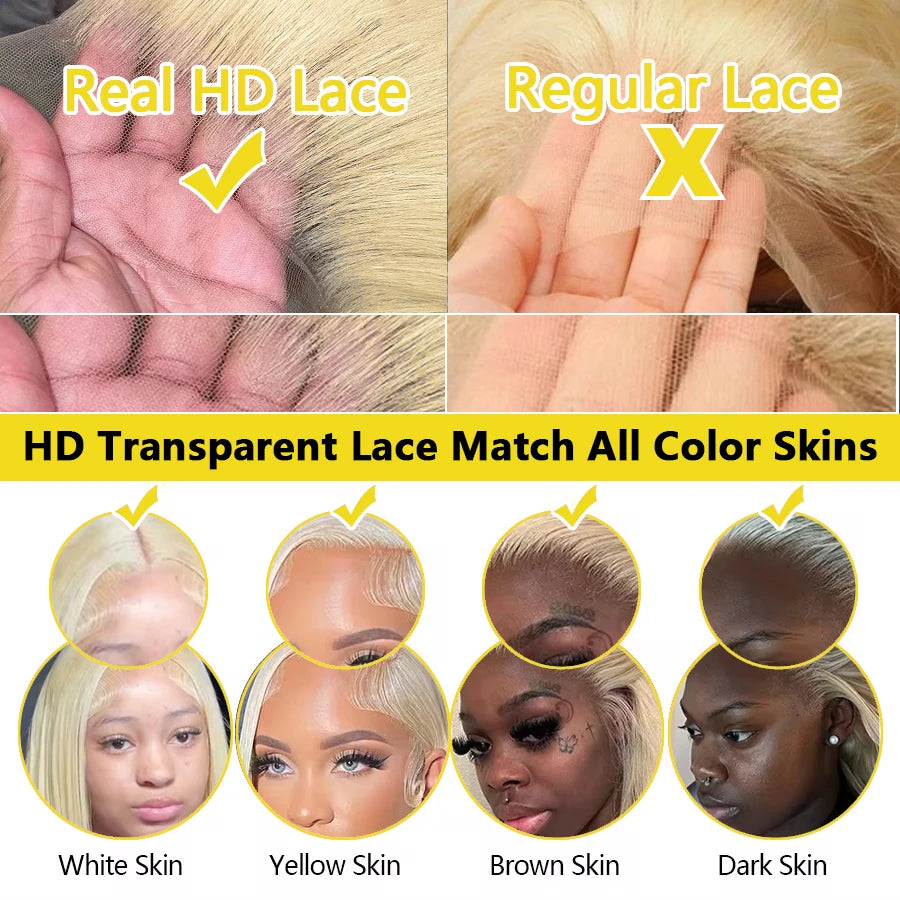40 46 Inch 180 200% Density Blonde 613 Lace Front Wigs 13x6 HD Lace Wig Transparent Frontal 13X4 Bone Straight Human Hair Wigs