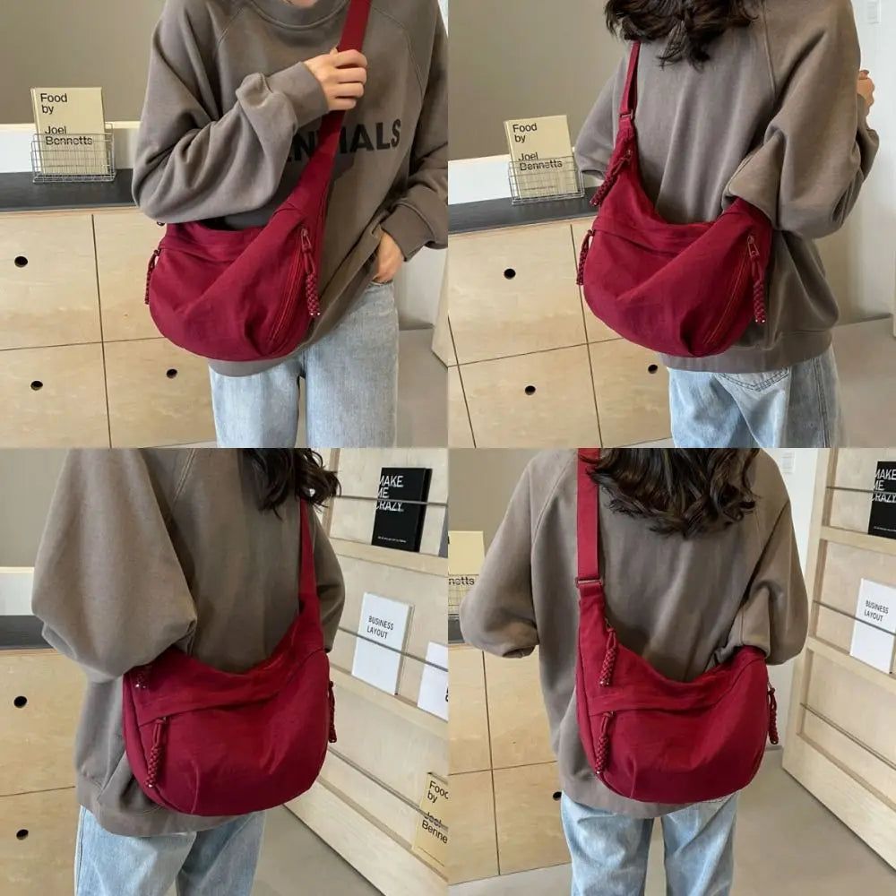 New Canvas Crossbody Bags Large Capacity Korean Simplified Shoulder Bag Lightweight Solid Color Dumpling Bag Travel